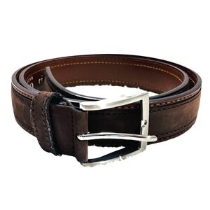 GP & Max Genuine Italian Leather Belt Mens US 36 IT 53/110 Brown Silver Hardwear